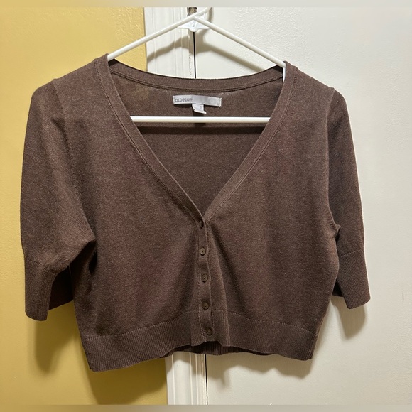Old Navy Bundle of 2 Short Sleeve Crop V-Neck Button Cardigans:White & Brown(S) - Picture 3 of 9